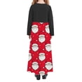 thumbnail image 5 of Vestido de manga larga con cuello redondo para niña, estampado navideño, manga larga, cuello redondo, bolsillos, falda larga informal para adultos, vestido de poliéster para niña., 5 of 5