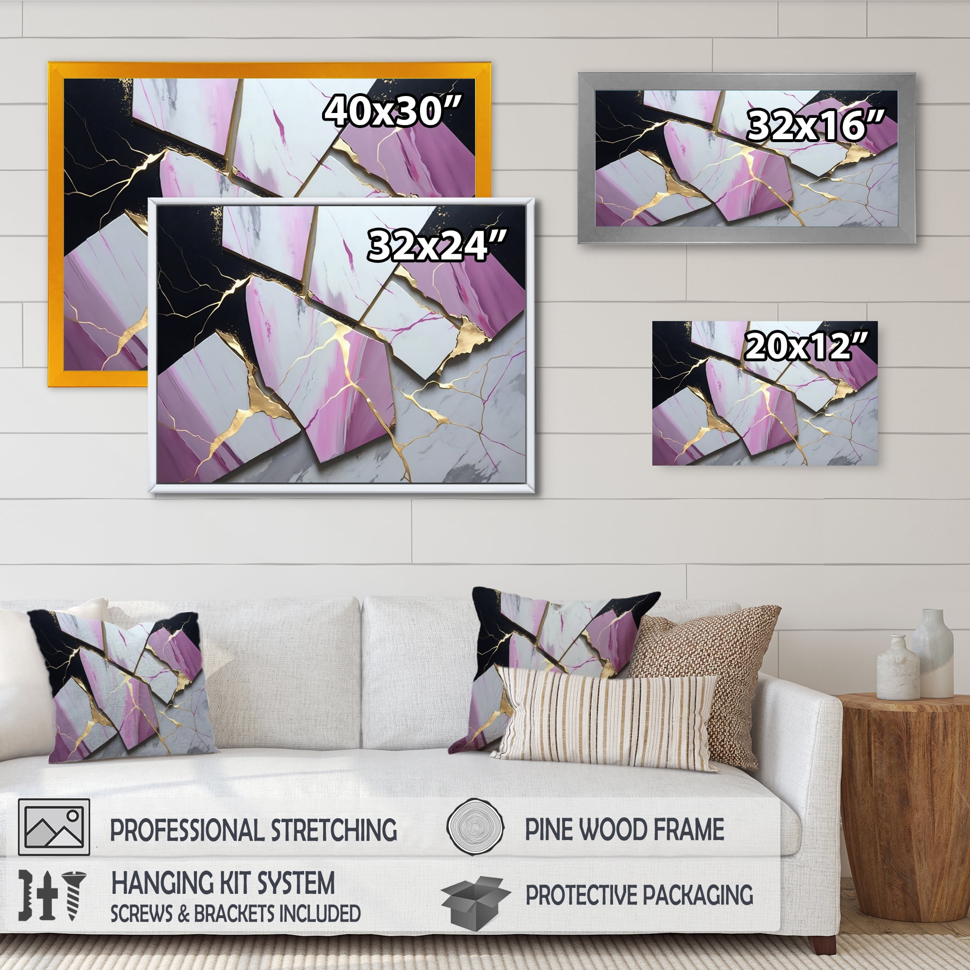 Designart Abstract Geode Pink II Canvas Wall Art