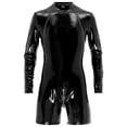 thumbnail image 3 of Haitryli Men's Latex Bodysuit Half Short Body Leotard Long Sleeves Unitard Bodysuit Overall Black XXL, 3 of 7