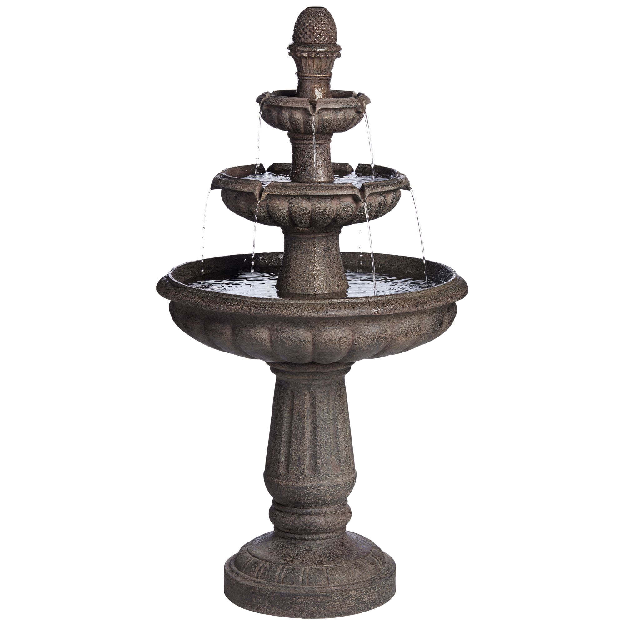 Rendaux 43" High Large Italian Outdoor Decor Gray Faux Stone Floor Fountain with Light LED 3-Tier Outside