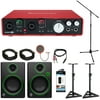 Focusrite Scarlett 6i6 USB Audio Interface (2nd Gen) + Mackie CR Series CR3 Multimedia Monitors (Pair) + 2x Deco Mount PA Speaker Stand + 2x Monoprice XLR 10' Male to Female Cable + More