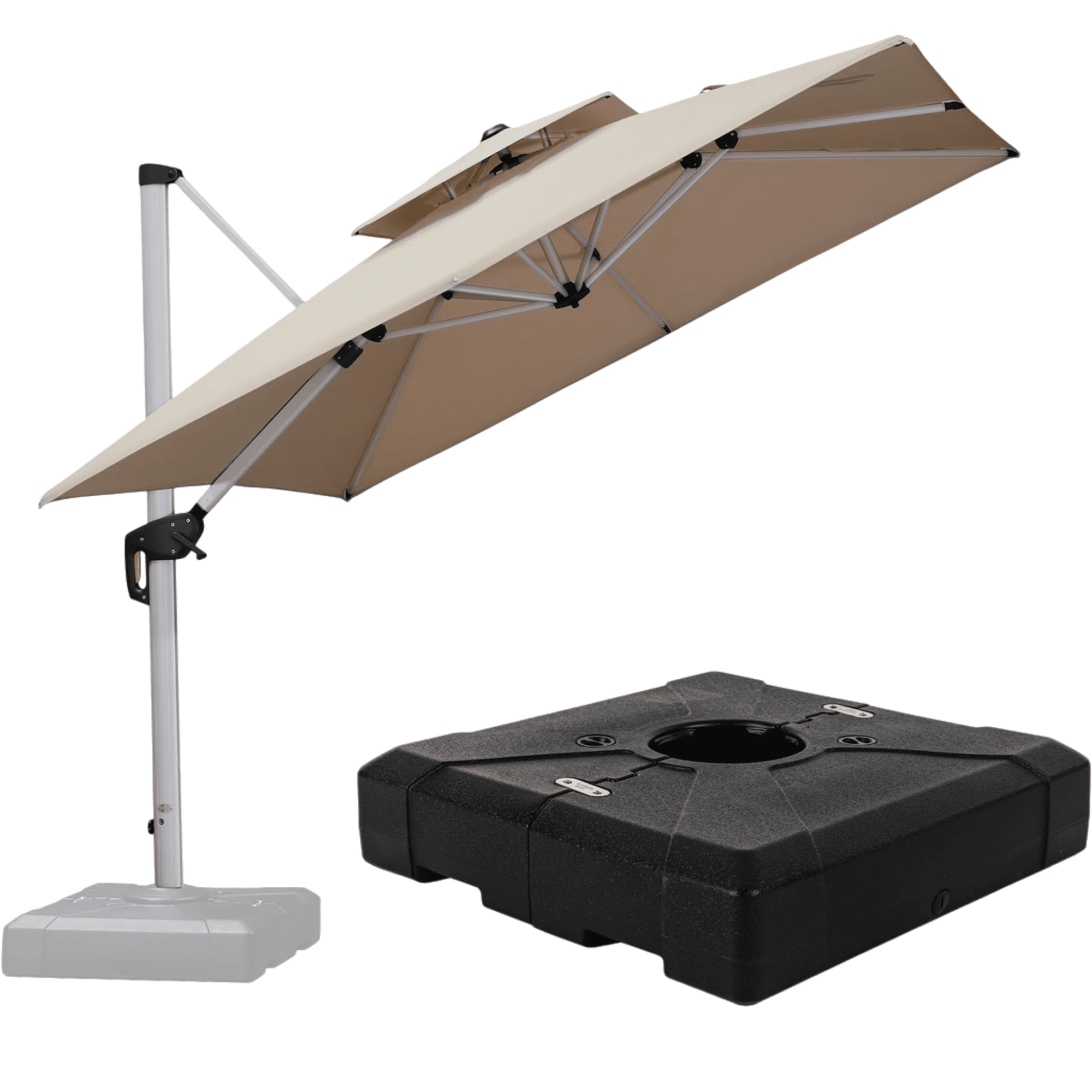 PURPLE LEAF Parasol de Patio Carré de Luxe 9 Pi avec Base, Grand Parasol Déporté à Mât Décentré avec Rotation à 360°, Beige