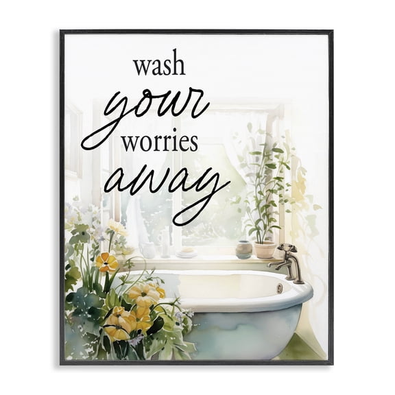 Wash Worries Away Sunlit Bath Black Framed Giclee Art, design by Lettered and Lined