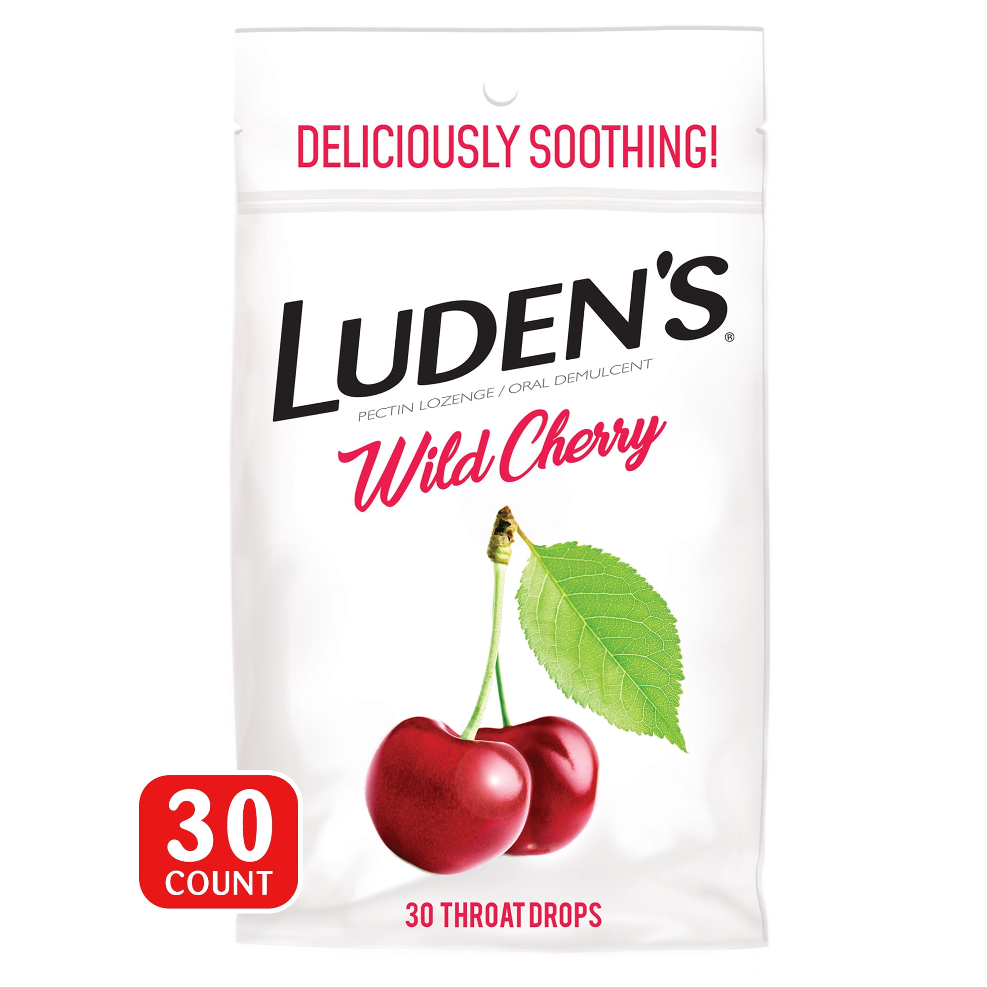 Luden's Wild Cherry Throat Drops, Sore Throat Relief, 30 Count