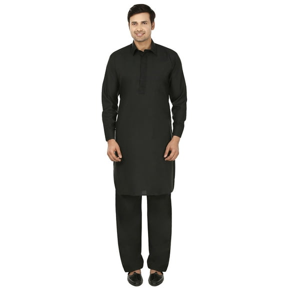 Maple Clothing Men's Pathani Kurta Salwar Set Party Wear Indian Apparel (Black, S)