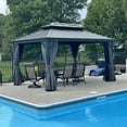 thumbnail image 3 of PURPLE LEAF 10' X 14' Permanent Hardtop Gazebo Aluminum Gazebo with Galvanized Steel Double Roof for Patio Lawn and Garden, Curtains and Netting Included, Gray, 3 of 17