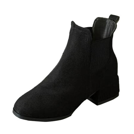 

Black Boots for Women Ankle Boots Autumn And Winter Fashion Simple Solid Color Comfortable Round Toe Thick Heel Square Heel Ankle Boots for Women Flock Black
