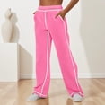 thumbnail image 4 of Audhol Sweat Pants for Womens, Women High Waisted Contrasting White Edge Loose Sports Pants Comfortable High Waisted Jogging Pants with Pockets Casual Sweatpants Wide Leg Sweatpants Hot Pink M, 4 of 4