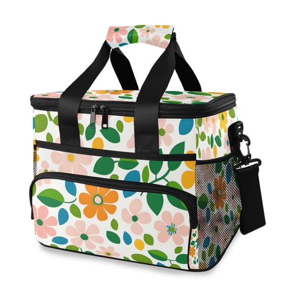 FORMRS Insulated Cooler Bag 24 Cans Capacity Soft Leakproof Lunch Box with Side Pockets, Retro Orange Floral