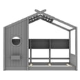 thumbnail image 4 of Twin Size Floor House Bed , Montessori Bed with Storage Shelf, Playhouse Bed with Roof Design, Gray, 4 of 16
