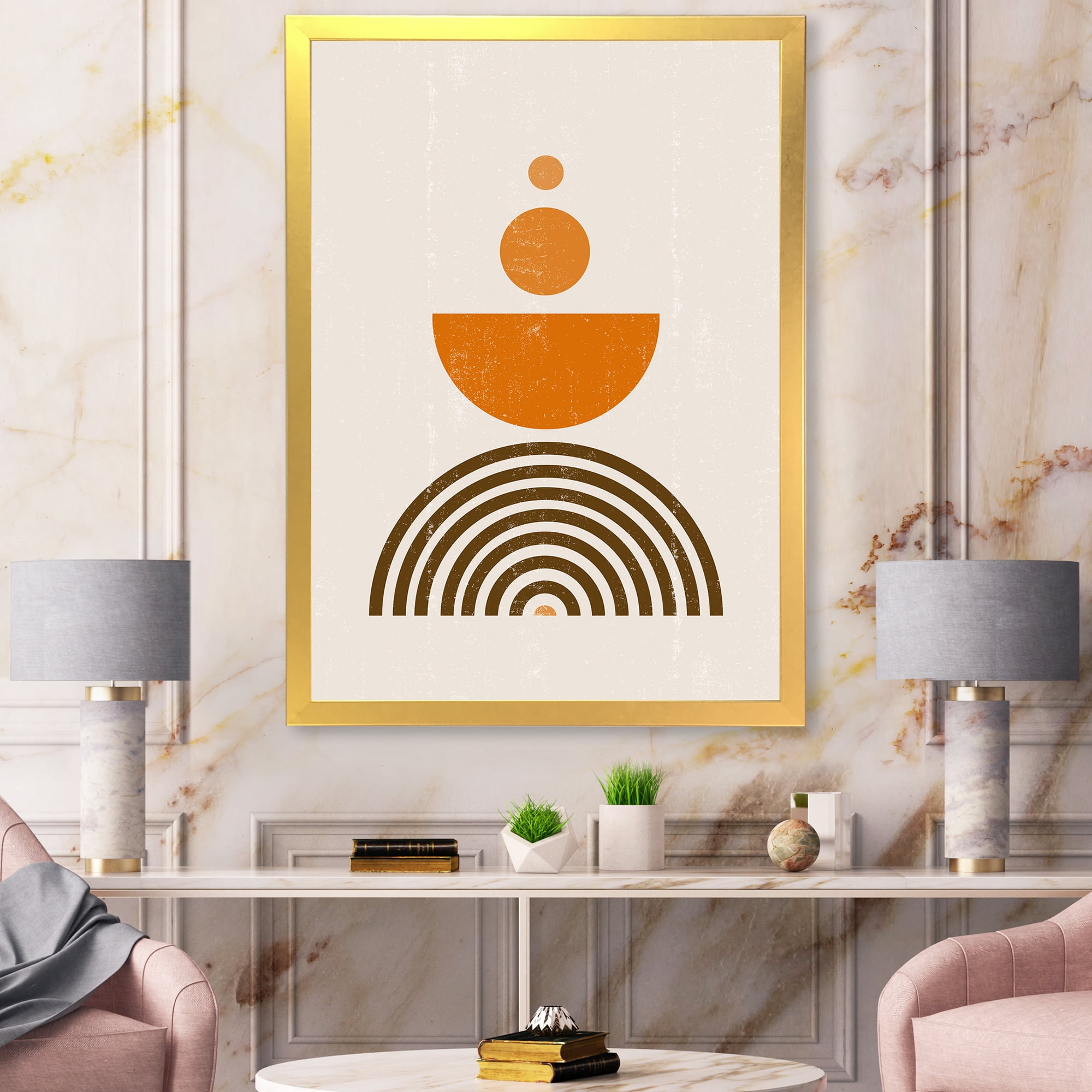 Designart 'Abstract Rainbow Moon and Sun In Earth Tones V' Modern Framed Art Print