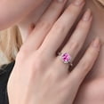 thumbnail image 4 of Gem Stone King 925 Sterling Silver Pink Created Sapphire and White Created Sapphire Engagement Ring for Women | 2.85 Cttw | Cushion 8MM | Gemstone September Birthstone | Size 6, 4 of 6