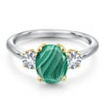 thumbnail image 3 of Gem Stone King 10K Two Tone Gold Green Malachite and White Created Sapphire Engagement Ring for Women | 3.00 Cttw | Oval 9X7MM | Gemstone Birthstone | Size 7, 3 of 6