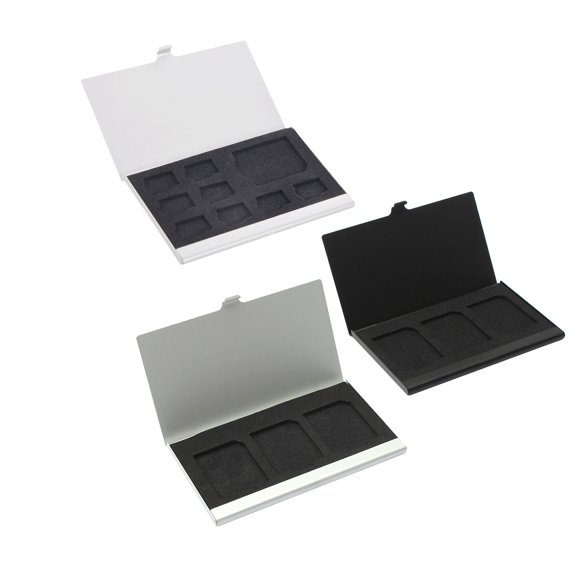 2 Pcs SD Card Case :1 Pcs Memory Card Case Card Box Holders for 3PCS SD Cards & 1 Pcs Storage Holder Box 8 TF and 1 SD,2 * Metal SD Card Case Metal Box Holder,Black & Silver