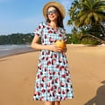thumbnail image 4 of Picia Flowers and Lady Bugs Pattern Women's Short Sleeve Summer Dress Pleated Loose Swing Knee Length Short Sleeve Swing Dresses, 4 of 6