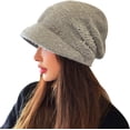 thumbnail image 4 of Slouchy Knit Beanie with Brim Visor Bill Fancy Chemo Cap Winter Baggy Hats Women, 4 of 5