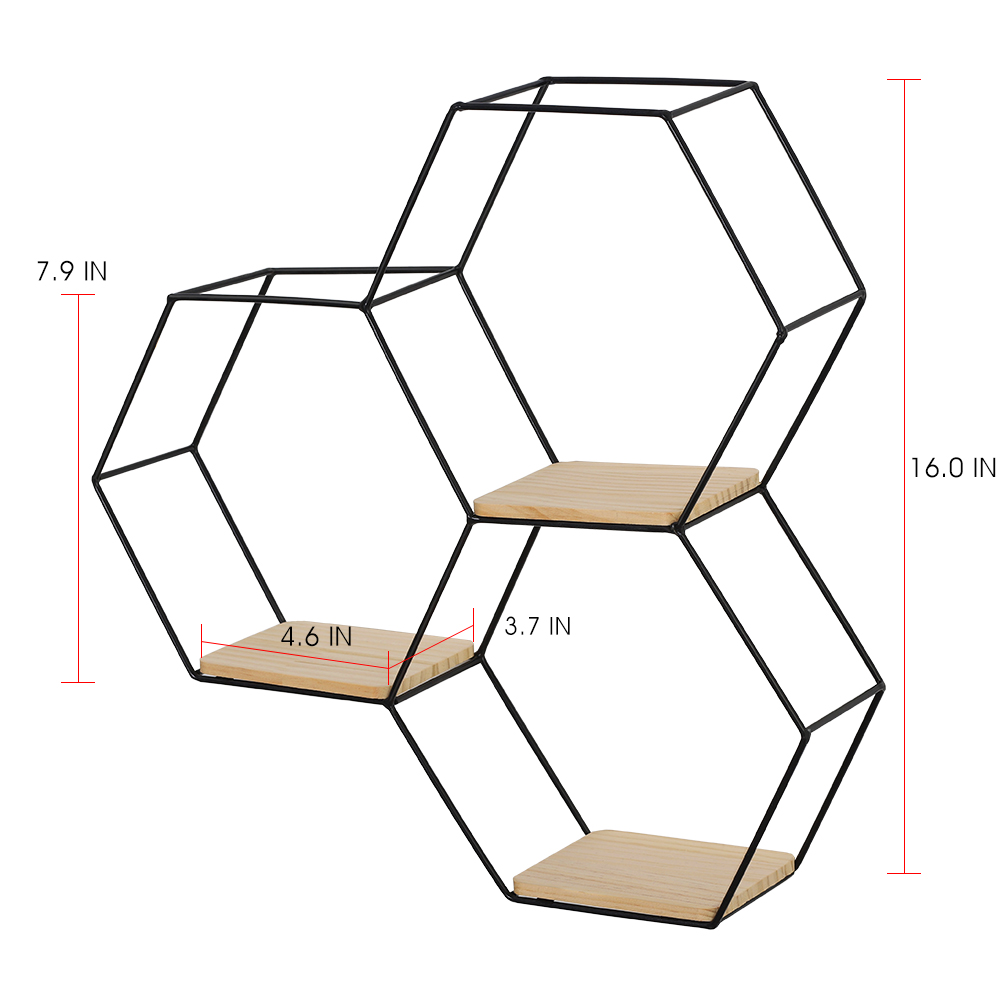 Haitral 3.7" x 12.5" x 16" Hexagon Metal Modern Floating Shelf, Black
