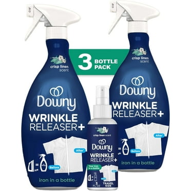 Downy Wrinkle Releaser Spray, Travel Size Spray   16.9 Fl Oz Pack of 2, All In One Formula, Removes Wrinkles, Static and Odors, Crisp Linen Scent