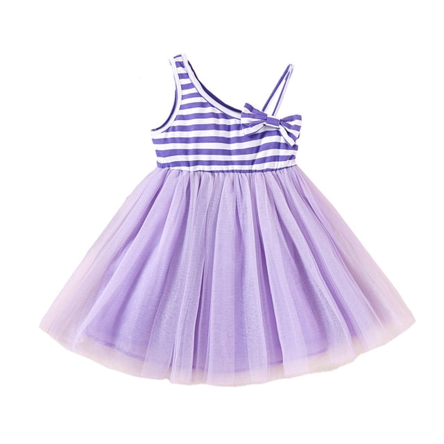 HBFAGFB Robes pour Filles Robe d'Été Rayée Mignonne Jupe Florale Mignonne Tenue de Plage Violette Taille 130