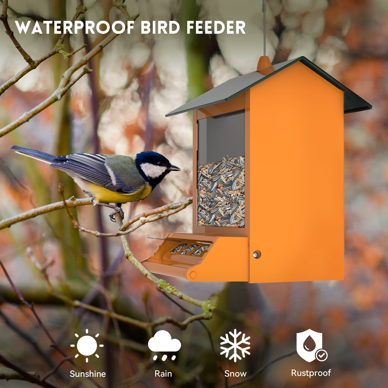 Digipettor 6 lbs Squirrel-Proof Outdoor Wild Bird Feeder with Weight-Activated Perches, 4 Feeding Ports for Garden Yard Outside Decoration