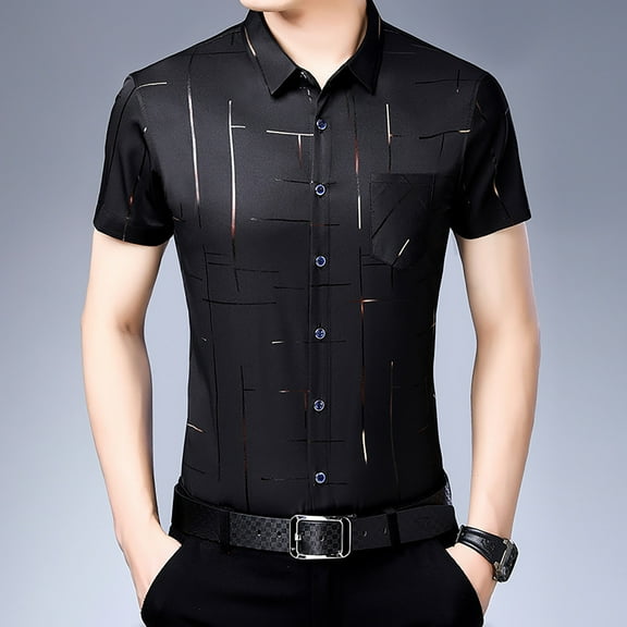 Mens Casual Button Down Shirts Summer Business Short Sleeves Collar Tuxedo her's Day Tops Sportwear
