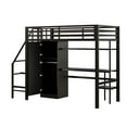 thumbnail image 6 of Modern Twin Loft Bed with I-Shaped Desk & Two-Tier Wardrobe, Sturdy Metal Frame, Storage Staircase, Space-Saving Student Dorm Solution, Black, 6 of 8
