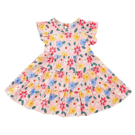 

Toddler Girl Outfit Short Sleeve Dress Princess Party Dress Summer Clothes Dress Girl Cute Fruit Dress Pleated Baby Dress For 4-5 Years