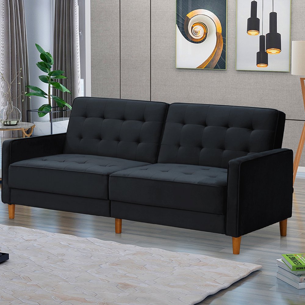 Brongsleet Velvet Sofa Bed, Convertible Sofa Couch Velvet Sleeper Futon