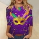 thumbnail image 1 of RKSTN Mardi Gras 3/4 Sleeve T Shirts for Women Top Oversized Crewneck Carnival Mask Print 3/4 Length Sleeve Shirt Womens Casual Round Neck Mask Tuesday Carnival Party Three Quarter Sleeve Tee Shirt, 1 of 5