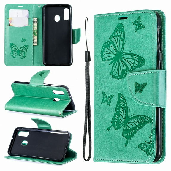 Samsung Galaxy A40 Case, Dteck Embossed Butterfly Flip PU Leather Stand Wallet Case Cover For Samsung Galaxy A40 2019 5.9", Green