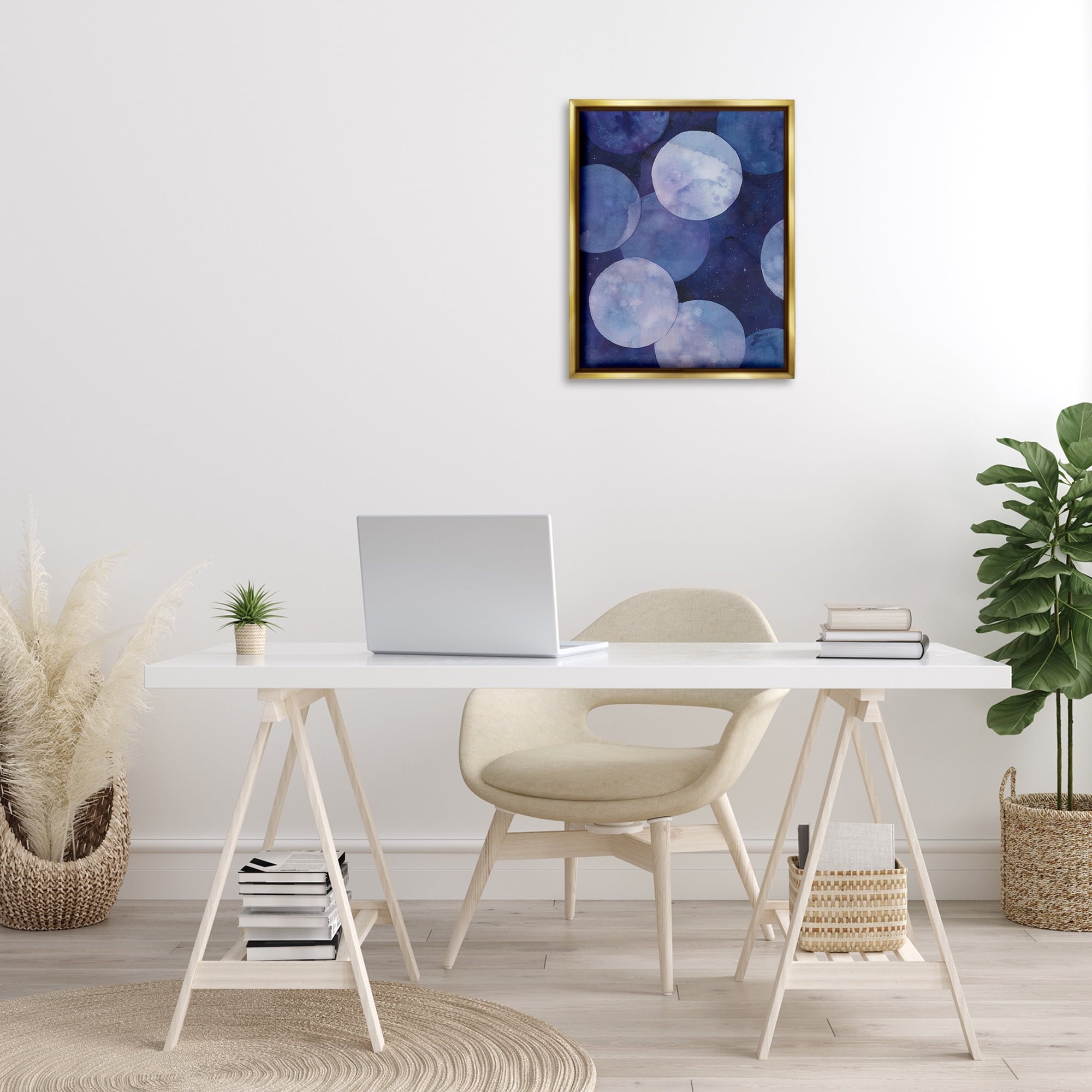 Stupell Industries Layered Circles in Space Abstract Painting Gold Floater Framed Canvas Art Print Wall Art, 17 x 21