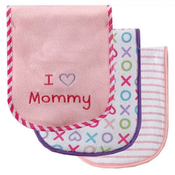 Luvable Friends Baby Girl Cotton Burp Cloths with Fiber Filling 3pk, Pink Mom, One Size