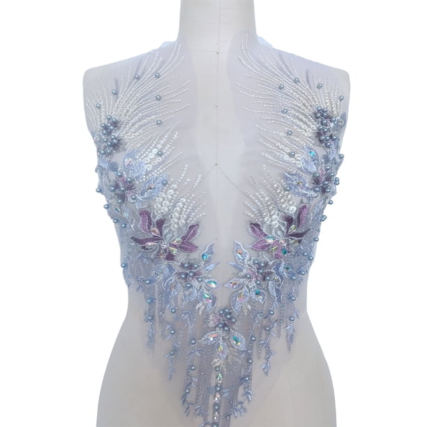 Matsuzay Apliques de encaje exquisito con diamantes de imitación para corpiño de boda DIY o accesorios para vestido de baile en los lados Artesanía Púrpura claro A