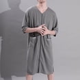 thumbnail image 4 of Previn Men's Soft House Coat Waffle Robe Zipper Summer Loose Bathrobe Fall Long Zip Up 3/4 Sleeve Housecoat Cool Knee Length Grey Small-Medium, 4 of 4