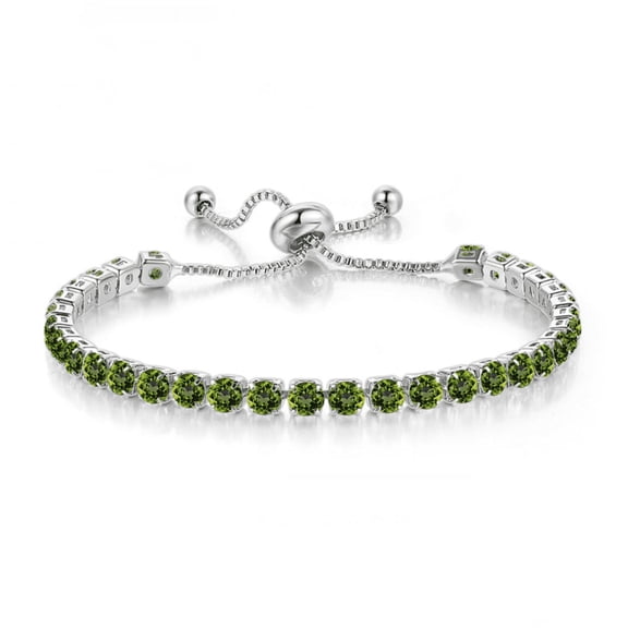18k White Gold 6 Cttw Created Emerald Round Tennis Bracelet Gift for Female Plated by Paris Jewelry