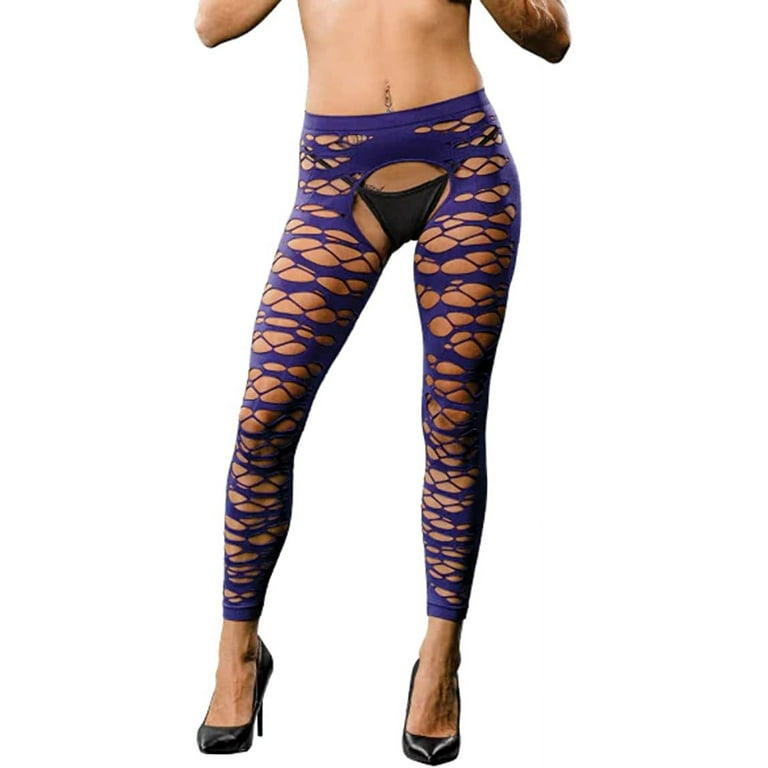 Beverly Hills Naughty Violet Crotchless Casual Nylon Legging Side Strap OS  Packaging Box