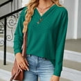 thumbnail image 6 of WREESH Womens Fashion Dressy Tops Solid Color Jacquards V-Neck Button Lace Long Sleeve Loose T-Shirt Pullover Olive Green, 6 of 7