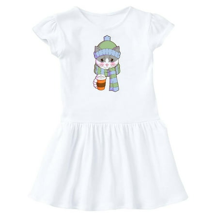 

Inktastic Cute Grey and White Cat in Scarf and Hat Gift Toddler Girl Dress