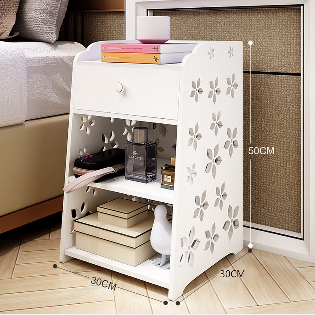 White Bedside Table Rack Cosmetic Storage Shlef Organizer Night