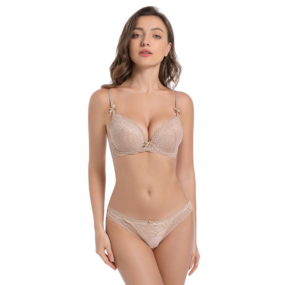 Varsbaby Women's Underwire Push Up Bra Adult Bras and Sexy Lace Panties Lingerie Set