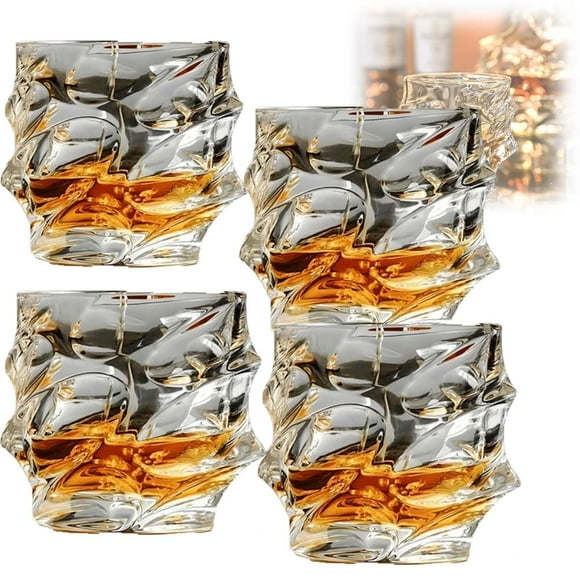 Japanese Whiskey Glasses, 4 PCS Tsuki Glass Whiskey Glasses, Japanese Crystal Whisky Glass, Tsukiglass Whiskey Glasses, Heavy Thick Bottom Bar Glasses Set Of 4