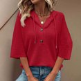 thumbnail image 4 of TKYCMSUAKI Women Plus Size Shirts Waffle Knit 3/4 Sleeve Tees Button V Neck Drawstring Pullover Hoodie Casual Tunic Tops, 4 of 7