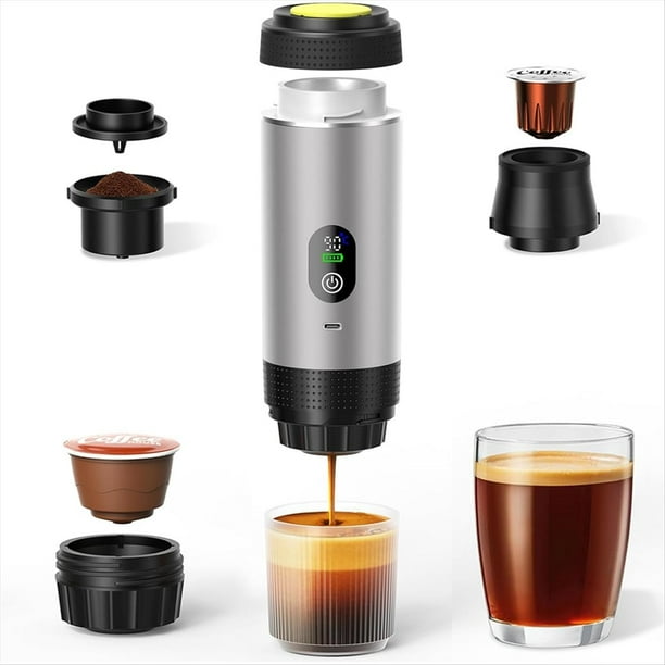 Cafetera Expreso Eléctrica Portátil : Cafetera de Camping con Autocalentamiento de 20 Bares y Batería de 7500 MA, Ideal para Viajes y Oficina.
