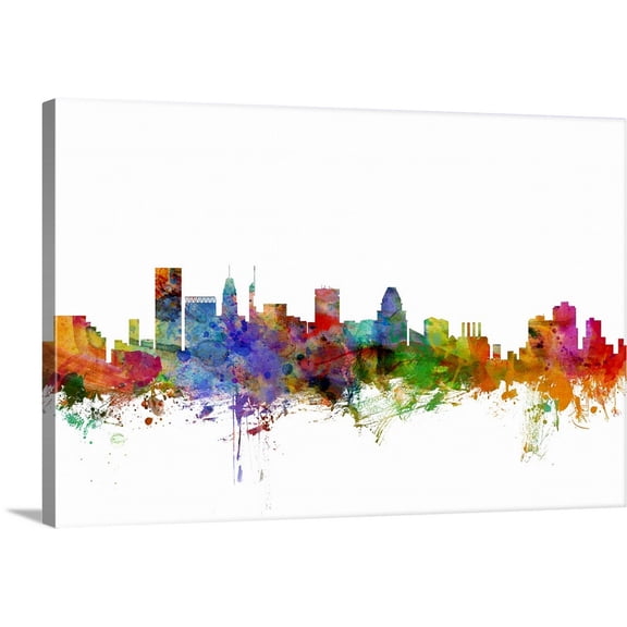 Great BIG Canvas | "Baltimore Maryland Skyline" Canvas Wall Art - 24x16