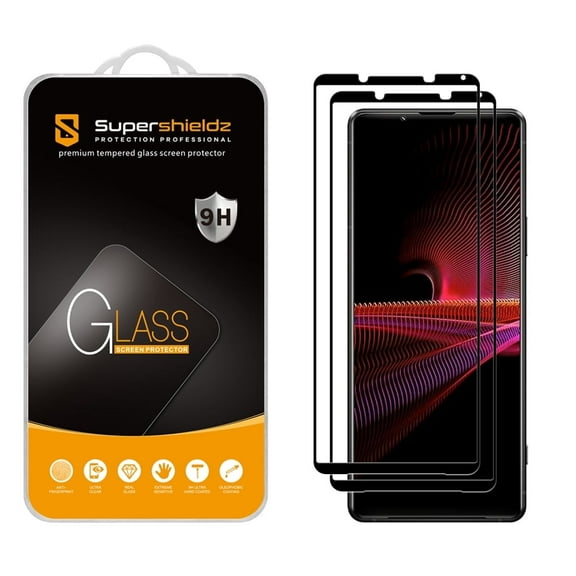 (2 Pack) Supershieldz Designed for Sony Xperia 1 III [Full Screen Coverage] Tempered Glass Screen Protector, Anti-Scratch, Bubble Free (Black Frame)