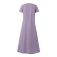 thumbnail image 5 of DYMADE Womens Cotton Linen Summer Casual Short Sleeve Round Neck Pockets Loose Fit Fit & Flare Dress, 5 of 5