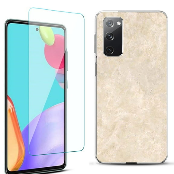 Slim-Fit Protective Phone Case for Samsung Galaxy S20 FE 5G Fan Edition, with Tempered Glass Screen Protector, by OneToughShield ® - Marble / Latte