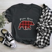 Papa Bear Men Red Plaid Christmas Pajama Family Dad Gift T-Shirt, Small, Black