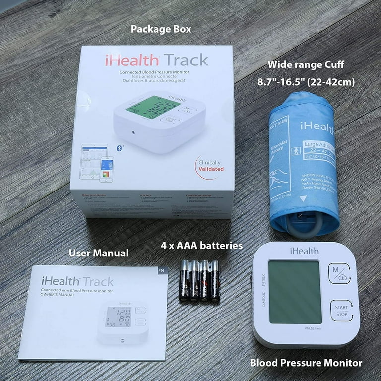 iHealth Track Wireless Upper Arm Blood Pressure Monitor with Wide range Cuff  that fits Standard to Large Adult Arms , Bluetooth Compatible for Apple &  Android Devices 