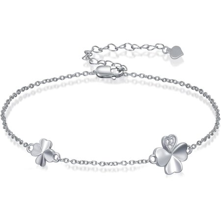 Diamond Four Leaf Clover Bracelets for Women 925 Sterling Silver Clover Bracelet Lucky Jewelry Birthday Gifts for Wife Mom Girlfriend Daughter